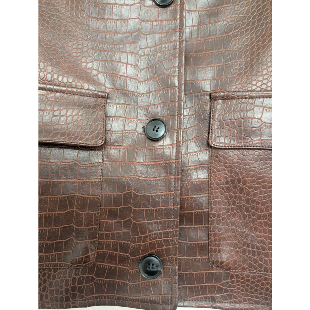 Women's Jason Wu Croc Embossed Leather Jacket S Chocolate Brown Edgy Classic - Picture 3 of 8